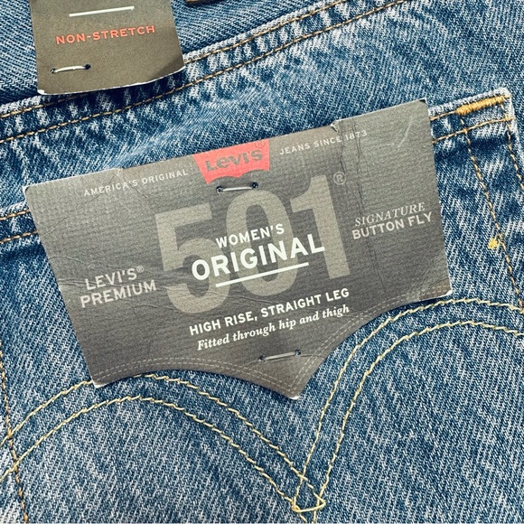 Levi’s Premium 501 High Rise Straight Leg Medium Wash Frayed / Distressed Jeans - Picture 2 of 14